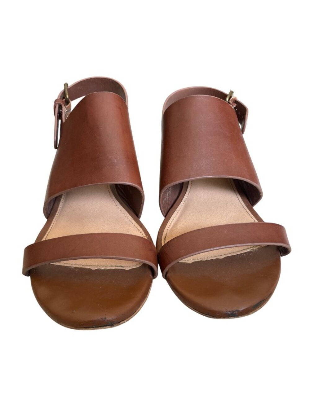 LOFT Brown Faux Leather Block Heel Sandals With Adjustable Strap Womens 8.5 - Picture 3 of 11